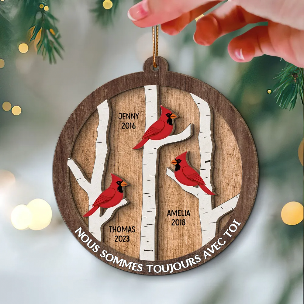 Cardinaux dans l'arbre - Ornement de Noël personnalisé en hommage