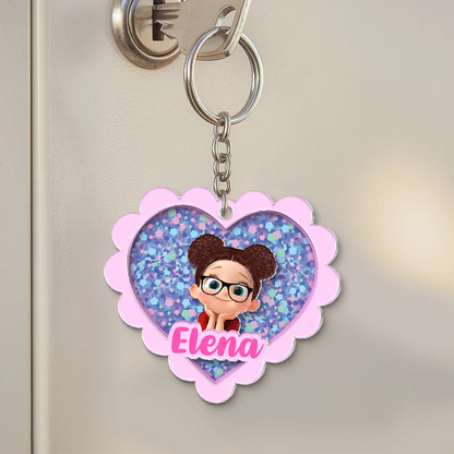 Porte-clés en acrylique avec cœur et nom – Cadeau pour enfants