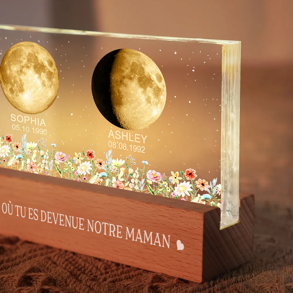 Veilleuse LED personnalisée avec phases lunaires pour maman et grand-mère