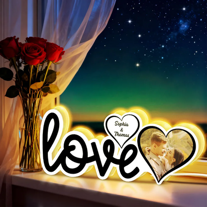 Love - Boîte lumineuse LED personnalisée avec photo, cadeau pour couple