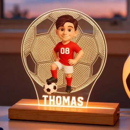 Enfant footballeur – Veilleuse LED personnalisée avec figurine et prénom – Cadeau pour fille et garçon
