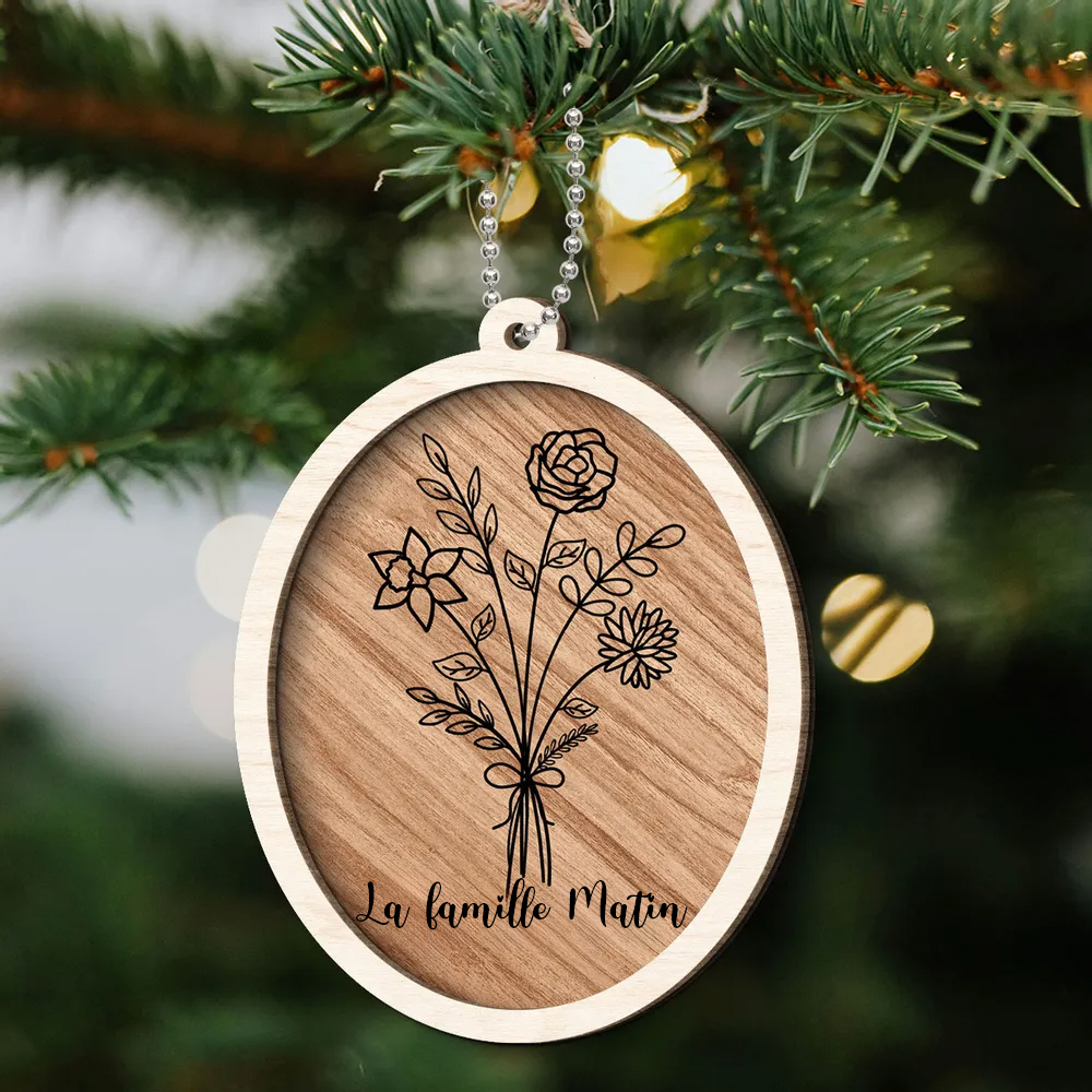 Bouquet de fleurs - Ornement de Noël personnalisé avec fleurs de naissance
