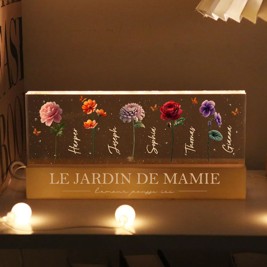 Veilleuse LED personnalisée avec fleurs de naissance – Cadeau pour mamie et maman