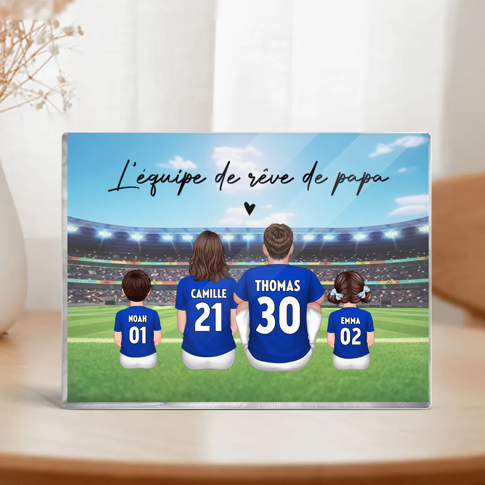 Bloc acrylique avec famille de footballeurs Cadeau pour papa et les fans de football