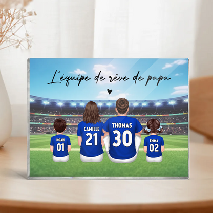 Bloc acrylique avec famille de footballeurs Cadeau pour papa et les fans de football