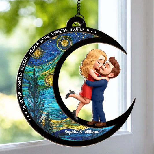 Capteur solaire personnalisé avec motif lunaire Couple sur la lune