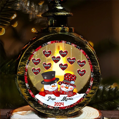 Ornements de lanterne photophore avec famille de bonhommes de neige - Cadeau pour parents et grands-parents