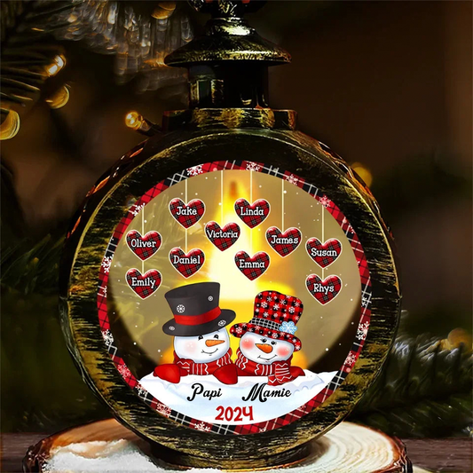Ornements de lanterne photophore avec famille de bonhommes de neige - Cadeau pour parents et grands-parents