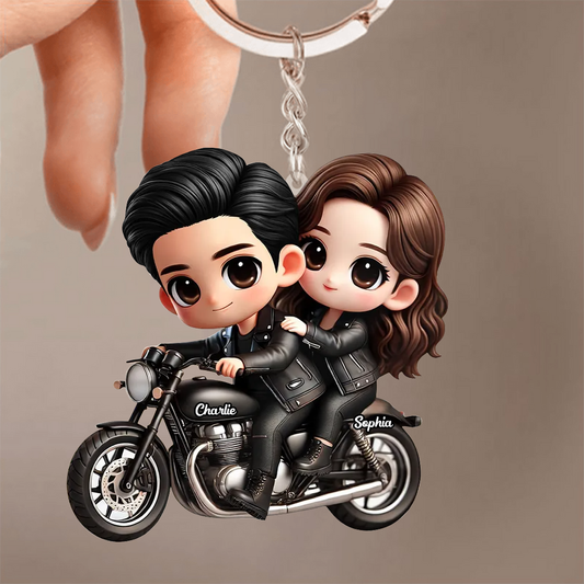 Couple sur moto – Porte-clés en acrylique personnalisé, cadeau pour couple