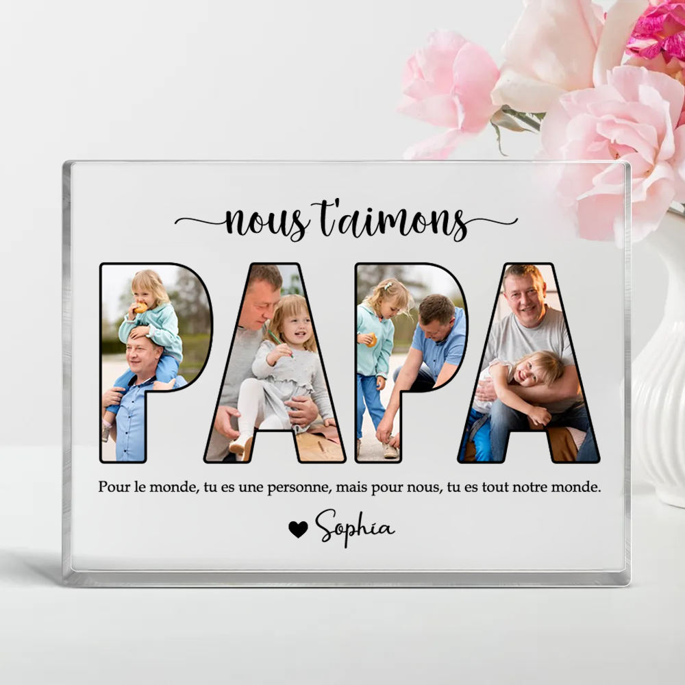 Bloc acrylique PAPA avec photos, texte et noms
