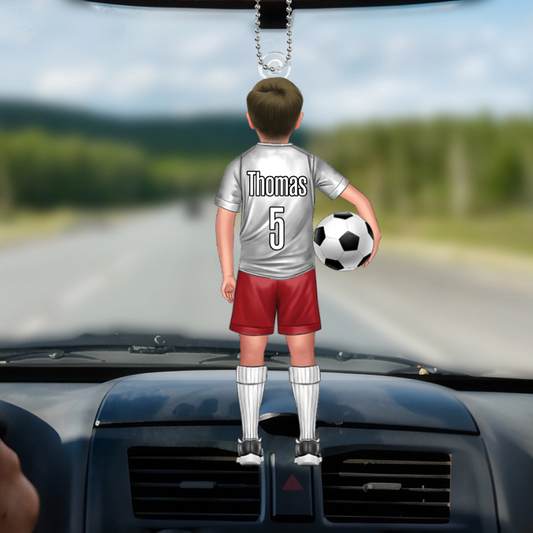 Enfant footballeur – Pendentif de voiture personnalisé pour fils et fille
