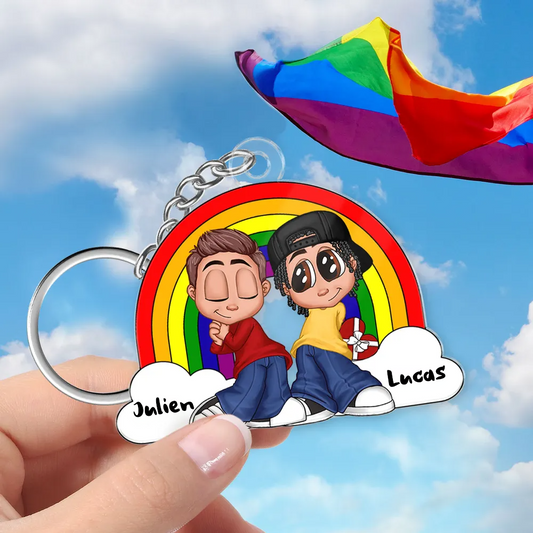 Porte-clés personnalisé en acrylique – Cadeau pour couple LGBT arc-en-ciel