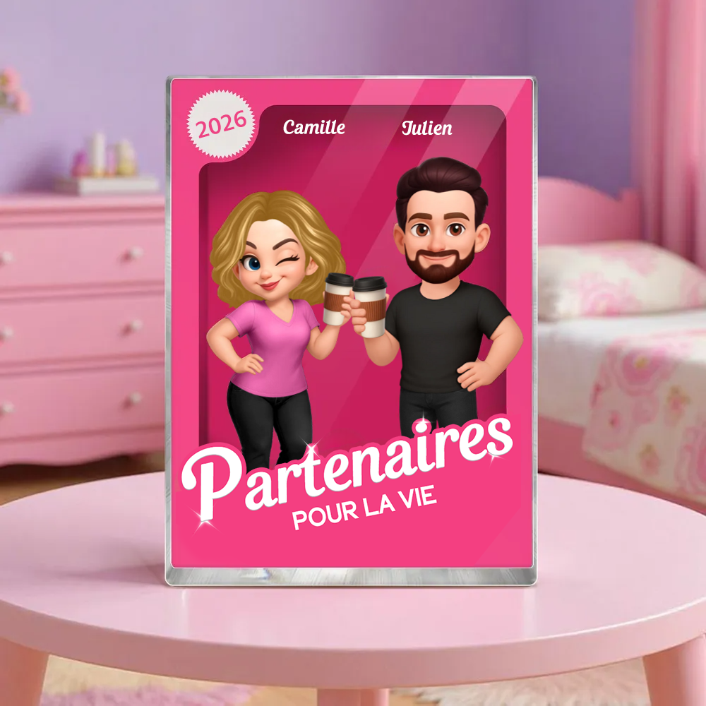 « Partenaires pour la vie » – Bloc en acrylique personnalisé avec 2 à 6 personnages – Cadeau pour couple et amis