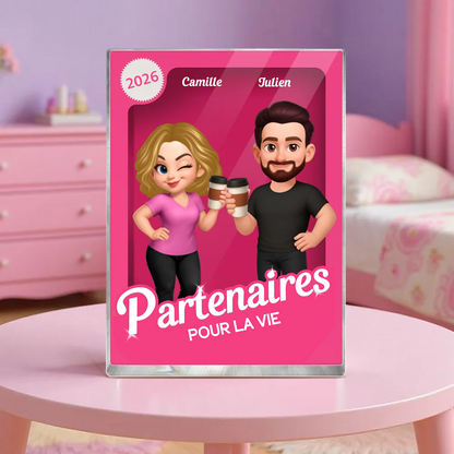 « Partenaires pour la vie » – Bloc en acrylique personnalisé avec 2 à 6 personnages – Cadeau pour couple et amis