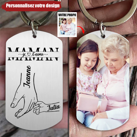Porte-clés en acier inoxydable avec photo pour maman, papa, mamie et papi