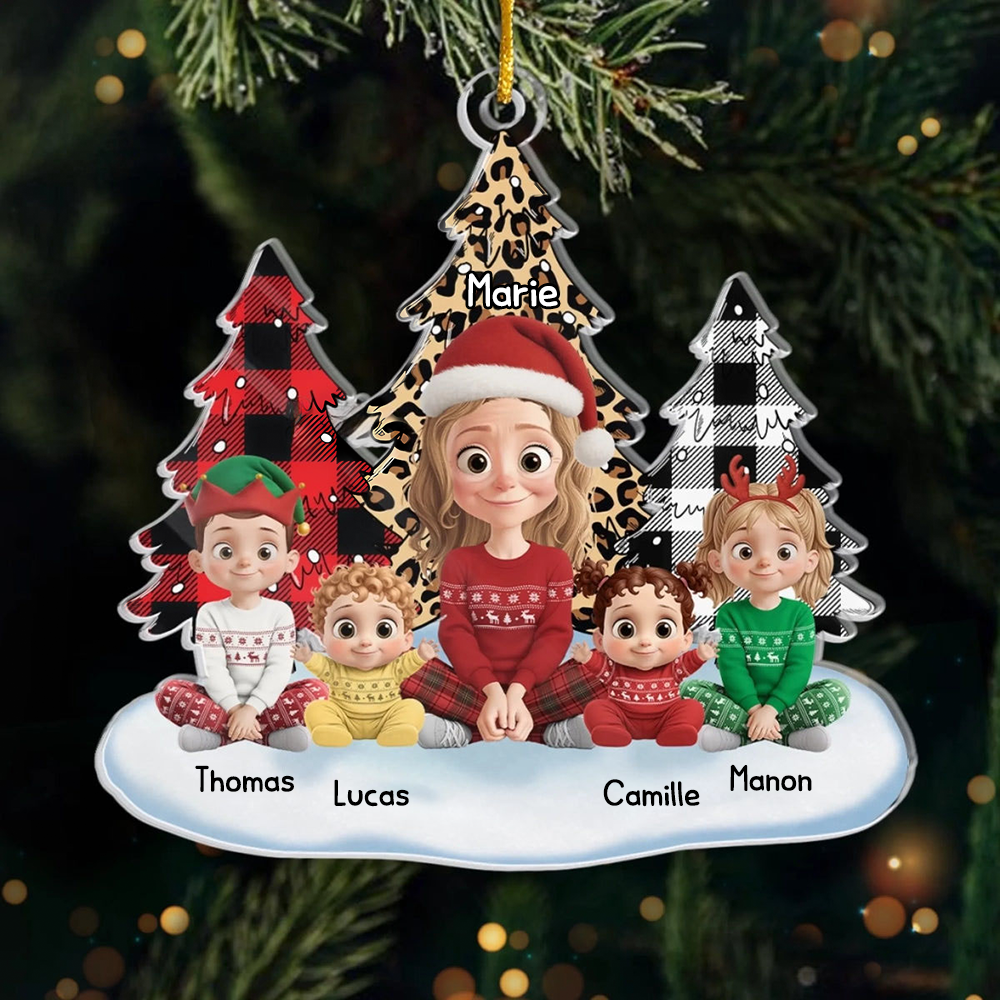 Maman/Mamie avec enfants - Pendentif personnalisé en acrylique Décoration de Noël
