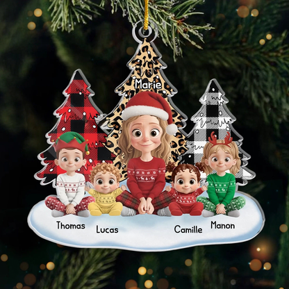 Maman/Mamie avec enfants - Pendentif personnalisé en acrylique Décoration de Noël