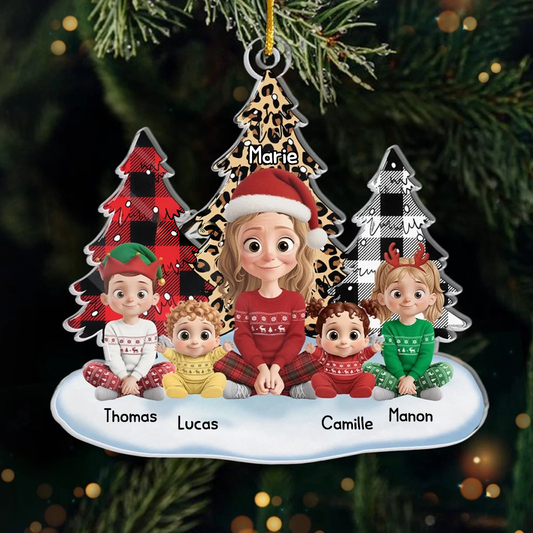 Maman/Mamie avec enfants - Pendentif personnalisé en acrylique Décoration de Noël