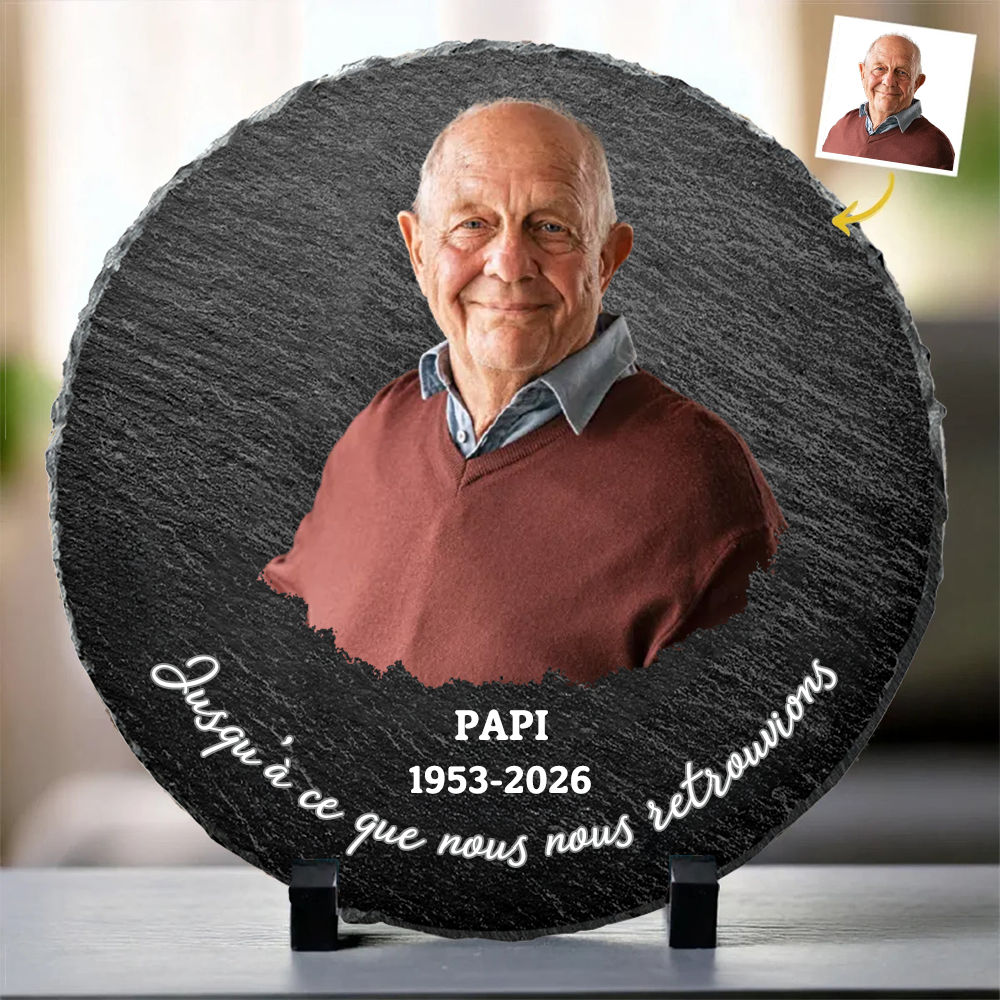 Plaque en ardoise personnalisée avec photo, année et texte – Cadeau commémoratif