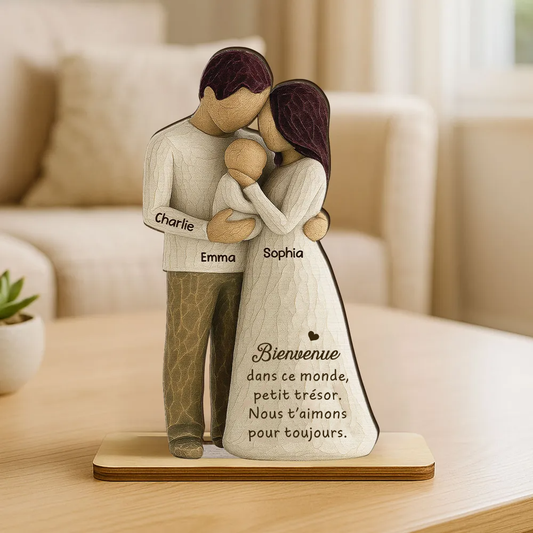 Parents avec bébé – Décoration en bois personnalisé avec gravure – Cadeau pour jeune papa et maman