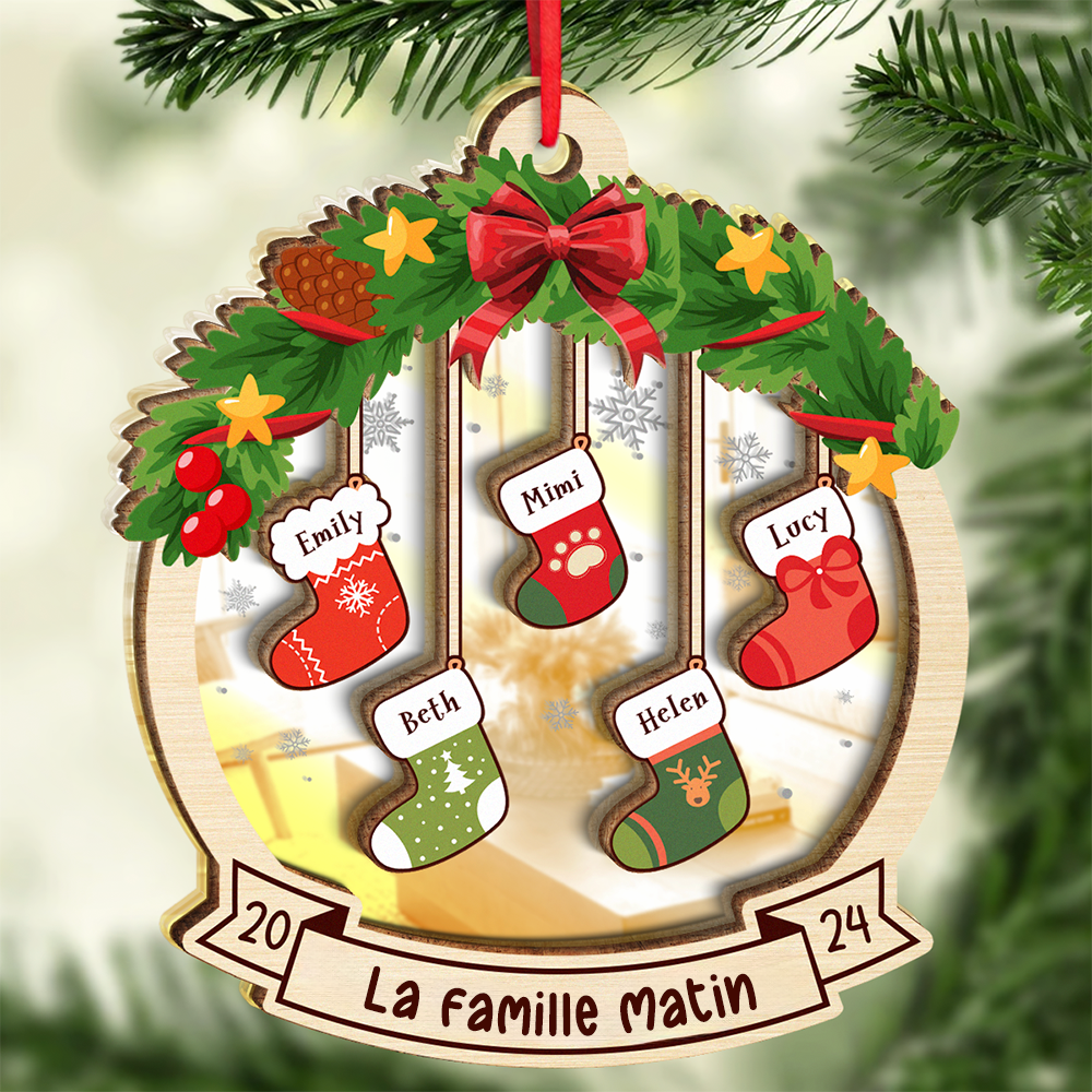 Noël Famille Chaussettes-Décorations de Noël avec texte et 1-8 noms-Cadeau pour la famille