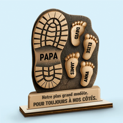 Décoration en bois personnalisé à 2 couches avec empreintes de pieds – Cadeau pour papa