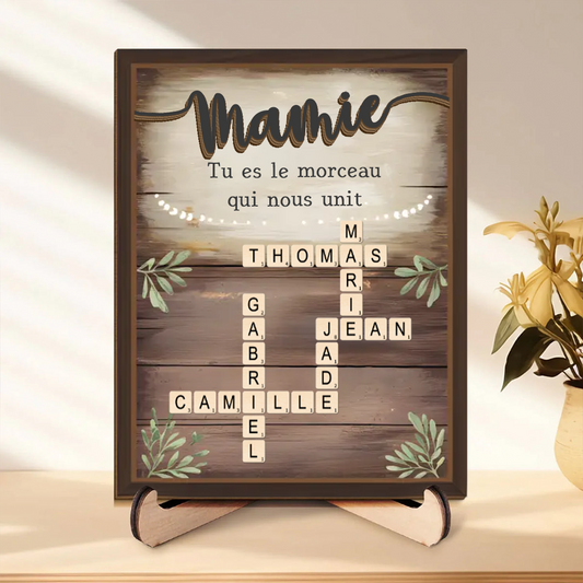 Plaque en bois personnalisée à 2 couches avec mots croisés – Cadeau pour la famille
