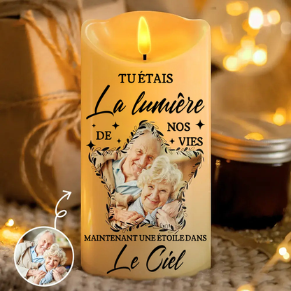 Bougie LED en forme d’étoile avec photo – Bougie commémorative