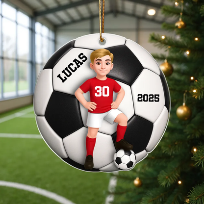 Pendentif en acrylique personnalisé avec enfant footballeur – Cadeau pour garçon et fille de football