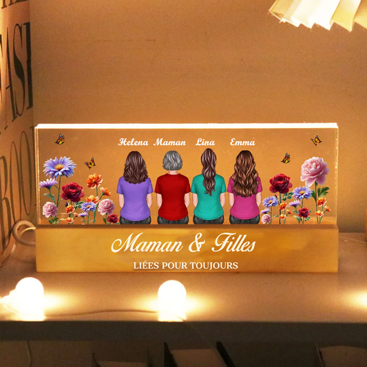 Veilleuse LED personnalisée avec fleurs de naissance – Cadeau pour la famille