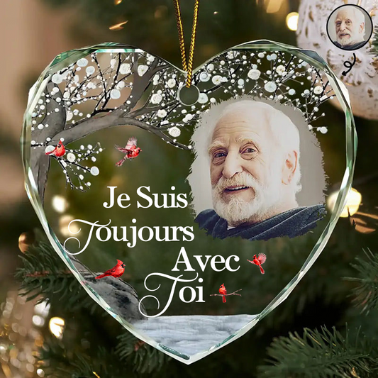 Ornement en verre personnalisé en forme de cœur avec photo