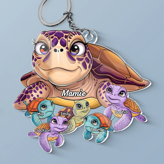Porte-clés en acrylique avec motif de tortues – Cadeau pour maman et mamie