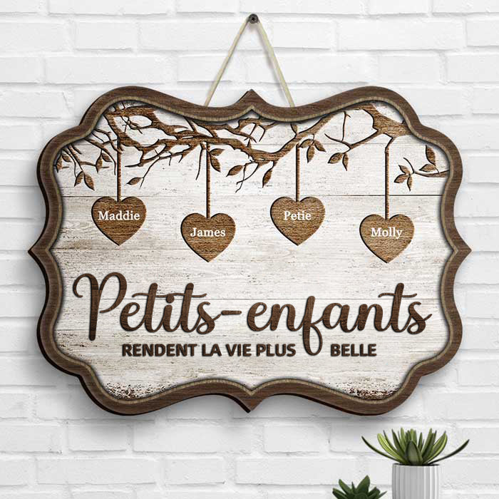 Petits-enfants avec prénoms – Panneau en bois personnalisé, cadeau pour grands-parents