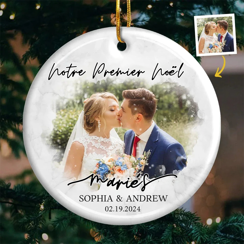 Ornement de Noël en céramique personnalisé avec photo pour couple