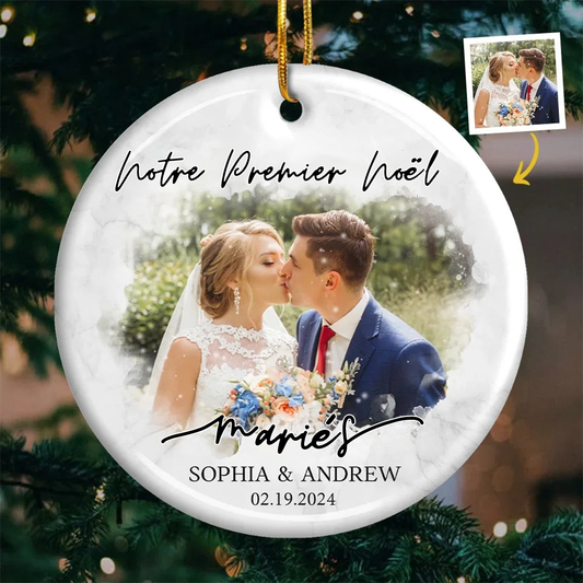 Ornement de Noël en céramique personnalisé avec photo pour couple