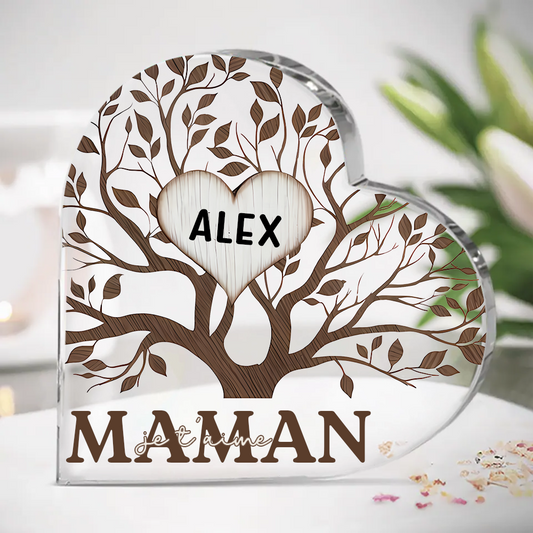 Cœur sur pied en forme d’arbre avec prénoms – Pour Mamie et Maman