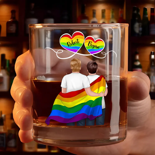Couples arc-en-ciel – Verre à whisky personnalisé avec 2 personnages, pour couples LGBT