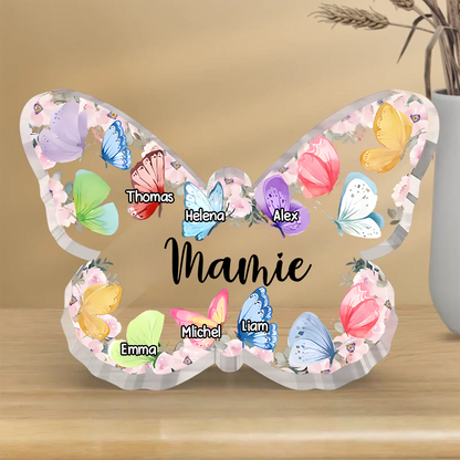 Plaque en acrylique personnalisée avec des papillons – Cadeau pour Mamie