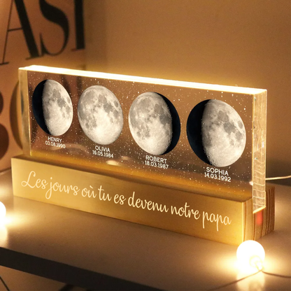 Lampe de nuit LED personnalisée avec phases de la lune – Cadeau d’anniversaire pour papa et maman