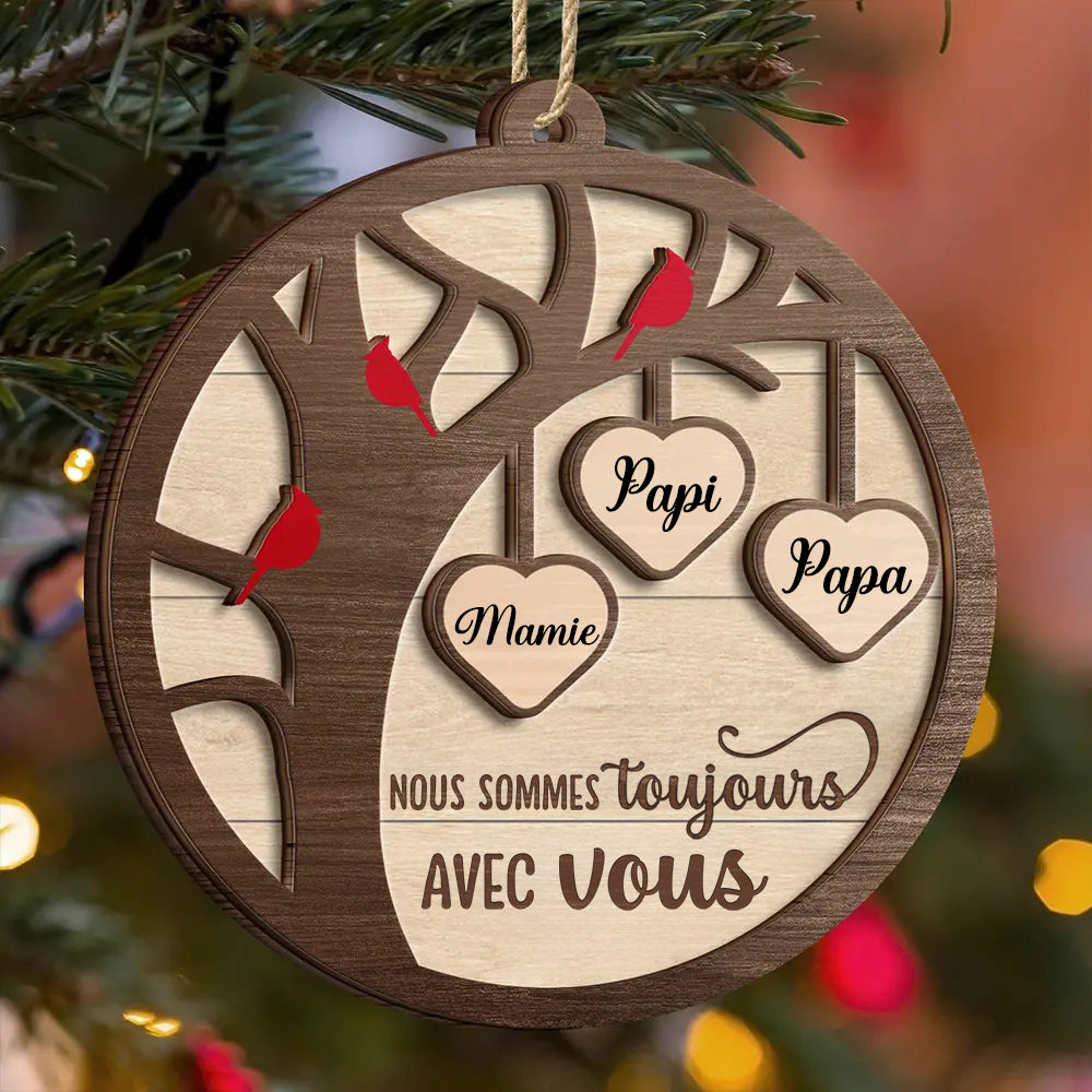 Décoration commémorative en bois à 2 couches personnalisée – Orement de Noël avec cardinal