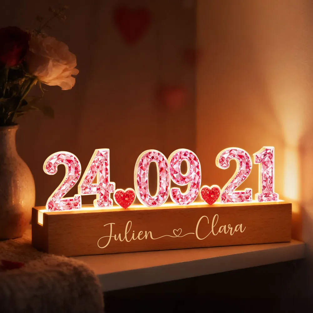 Anniversaire - Veilleuse LED personnalisée avec effet cristal Cadeau pour couple