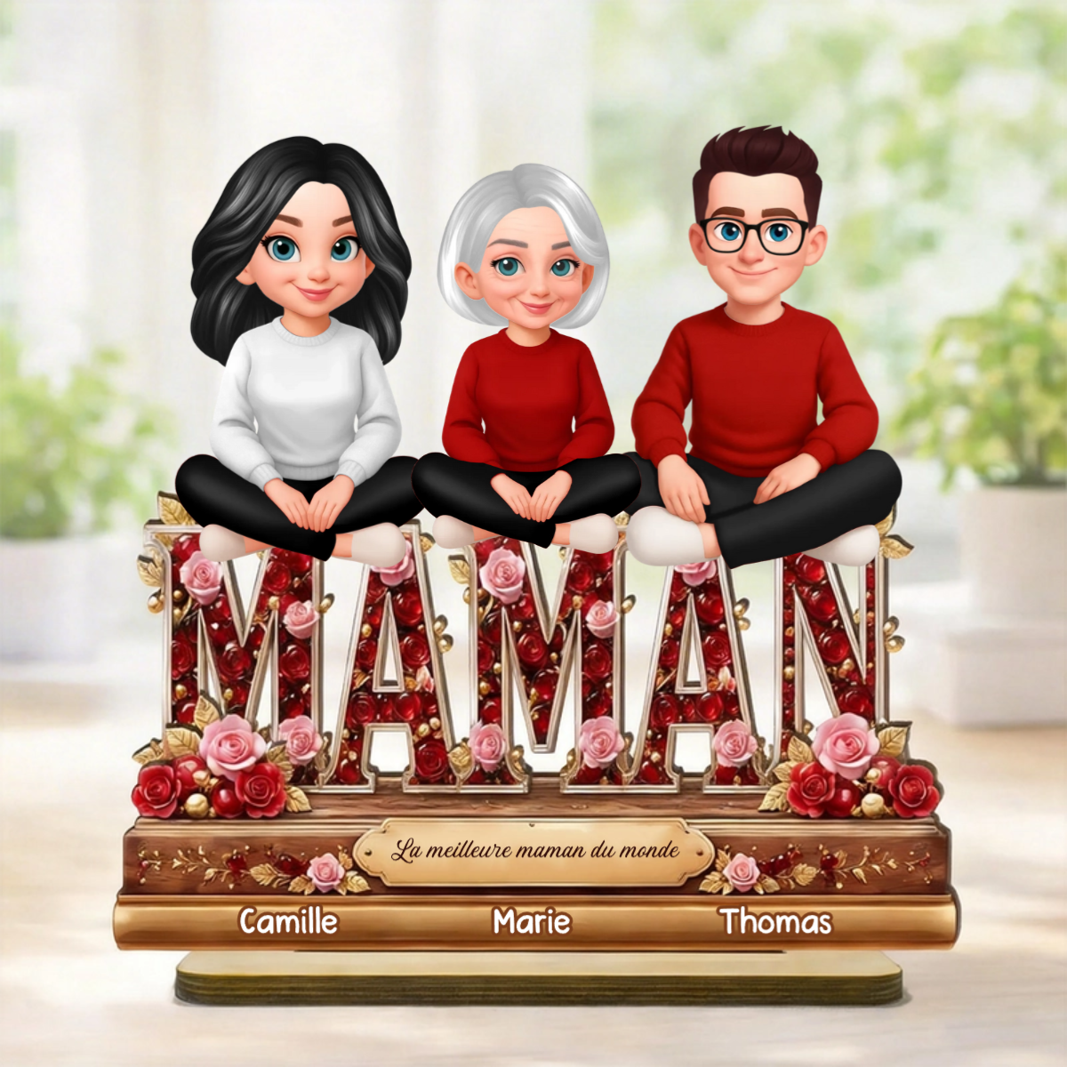 Décoration en bois personnalisé avec maman et enfants – Cadeau pour mamie et maman