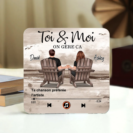 Aimant musical pour réfrigérateur avec 2 personnages, noms et citation Cadeau pour couple