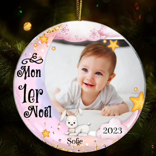 Bébé dormant Décorations de Noël avec photo, nom et numéro personnalisés Bijoux acyles