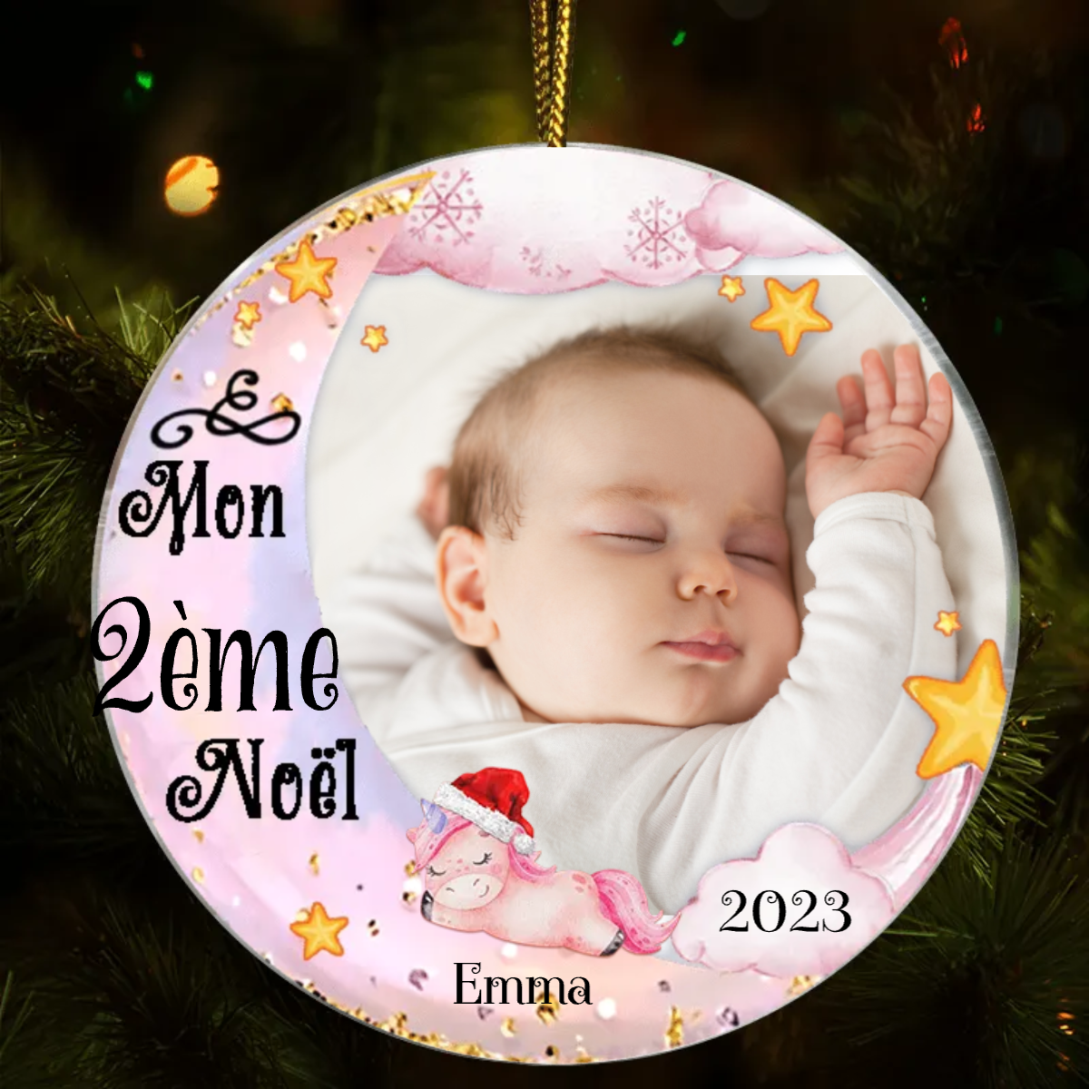 Bébé dormant Décorations de Noël avec photo, nom et numéro personnalisés Bijoux acyles