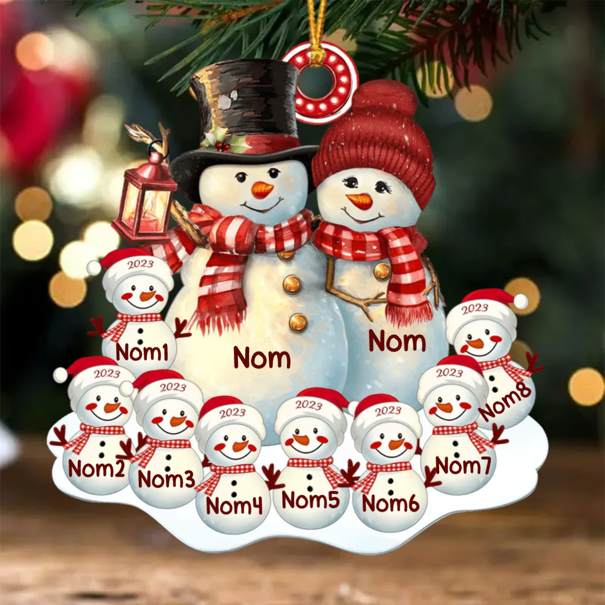 Famille Bonhomme de neige Décorations de Noël avec prénoms 1-8 enfants