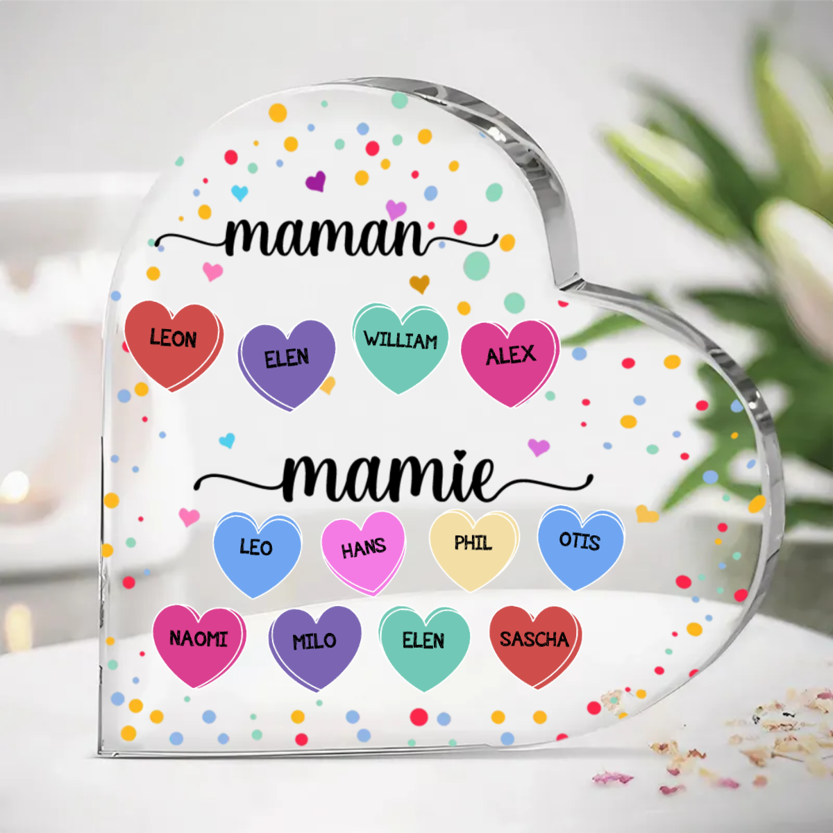Standcoeur avec des cœurs pour maman et mamie