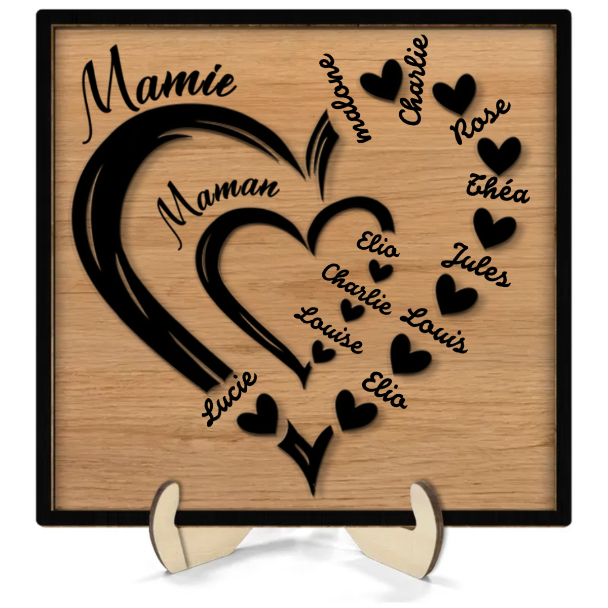 Mamie et Maman Cœur à Cœur Plaque en bois personnalisée 2 plis Cadeau Fête des Mères