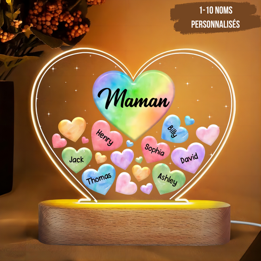 Veilleuse LED avec 1 à 10 petits cœurs pour maman et grand-mère.