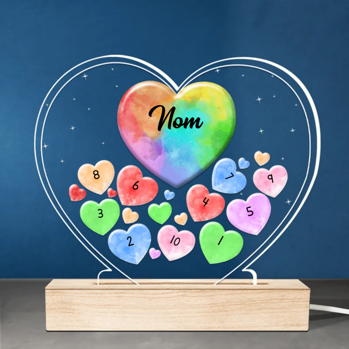 Veilleuse LED avec 1 à 10 petits cœurs pour maman et grand-mère.